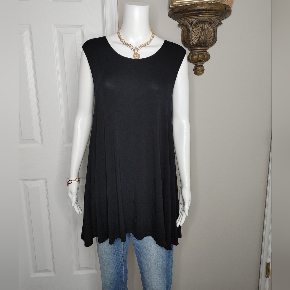 ALEXANDER + DAVID Loose Fit Flowy Stretch Knit Crewneck Tank Tunic, BLACK M